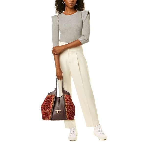 Tods Logo Knit & Leather Tote, White - Picture 4 of 4
